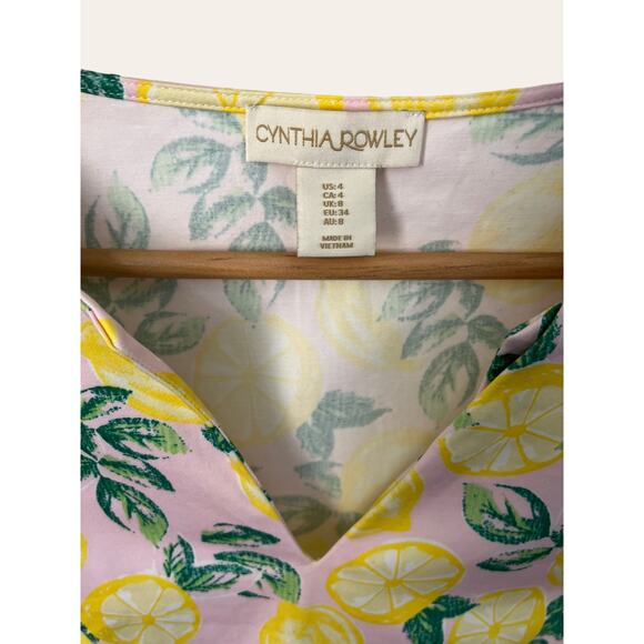 Cynthia Rowley Pink Yellow Lemon Fruit Print Sleeveless Shift Mini Dress Size 4 - Picture 8 of 9